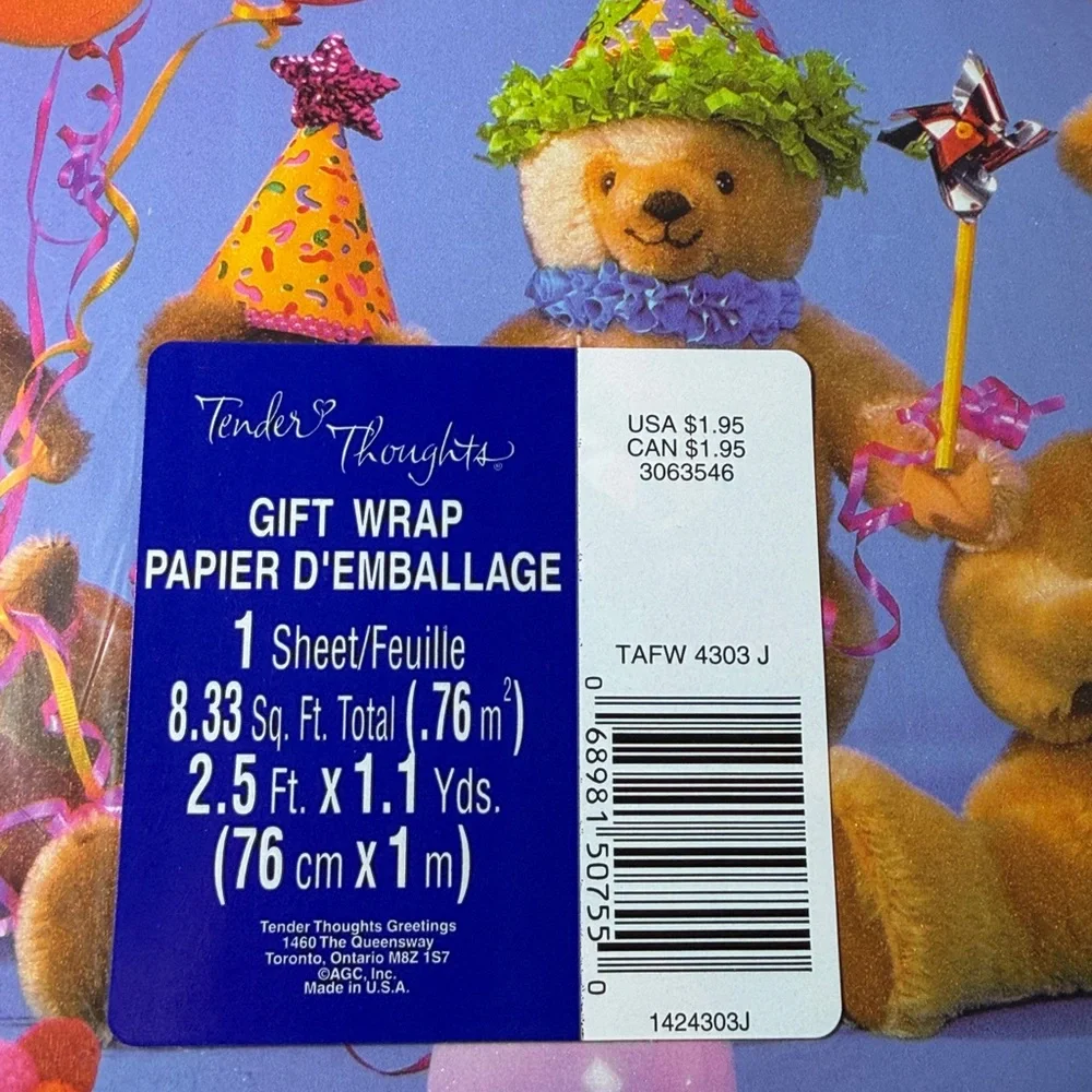 5/$25 VINTAGE Birthday Wrapping Paper Teddy Bears